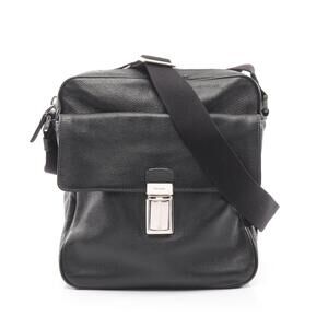 PRADA VITELLO CITY Leather Shoulder Bag Black
